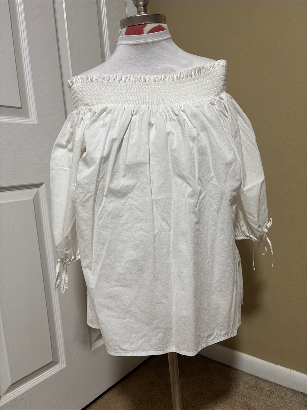 Melissa Paige White Off-the-Shoulder Smocked Peasant Top